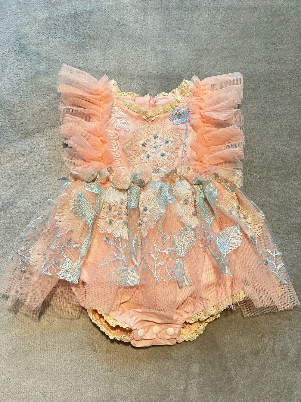 Peach Floral Tulle Baby Girl Formal Dress Romper